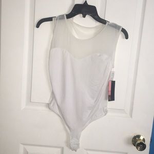 White body suit with sheer top